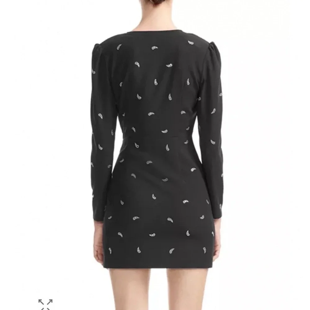 Maje Black Rhinestone Paisley Wrap Mini Dress Long Sleeve V-Neck Size 36 US 4 - Picture 7 of 7